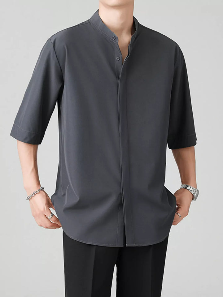 Men's Full Size Casual Mandarin Collar Half Sleeve Shirt Plus Size