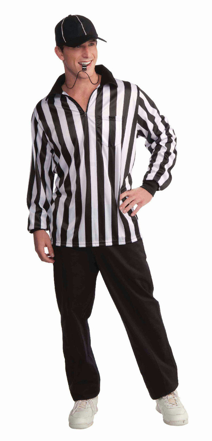 Referee Adult Black and White Costume Shirt and Hat Standard Size Adult