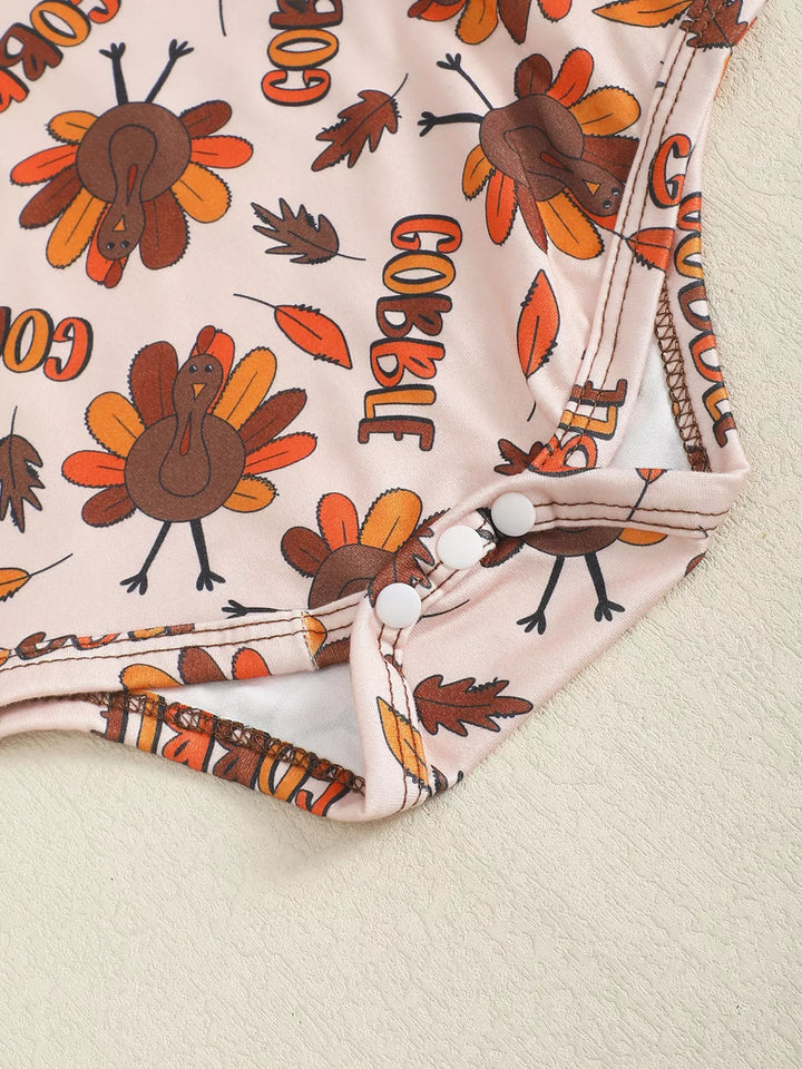 Children's Long Sleeve Bodysuit & Thanksgiving Turkey Dress Set with Headband