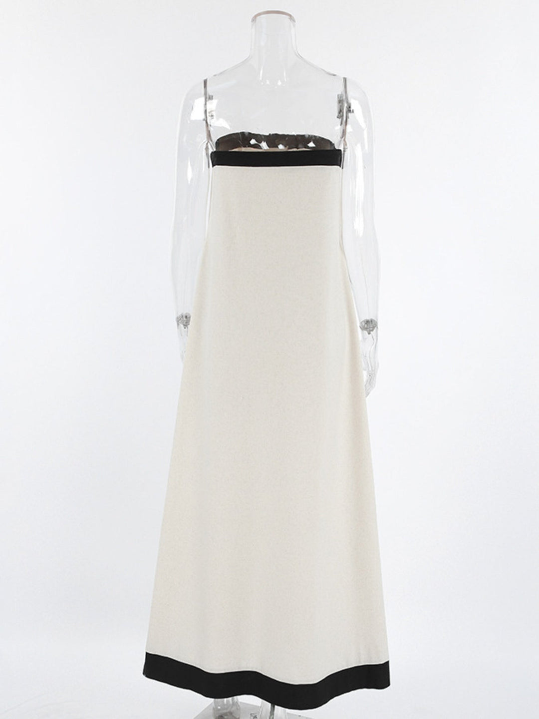 Contrast Trim Button Front Tube Maxi Dress