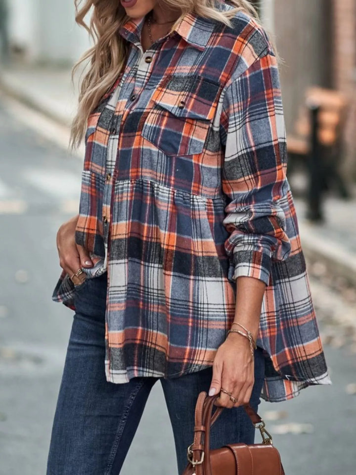 Plaid Button-Down Long Sleeve Shirt