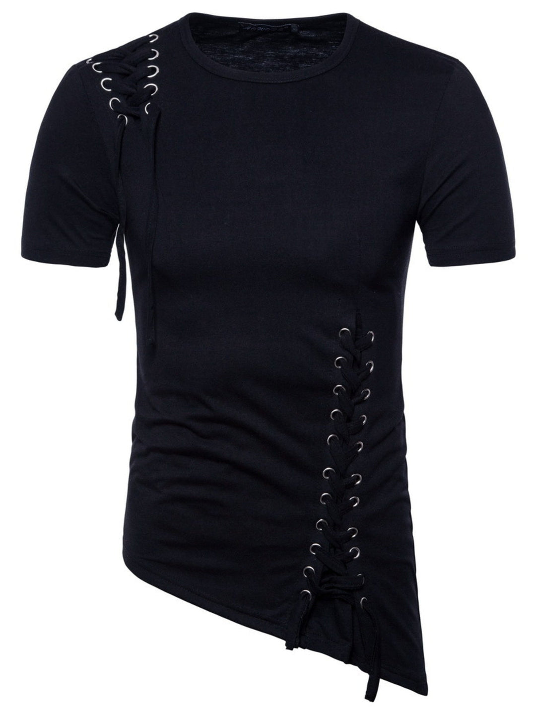 Men's Lace-Up Asymmetric Hem T-Shirt