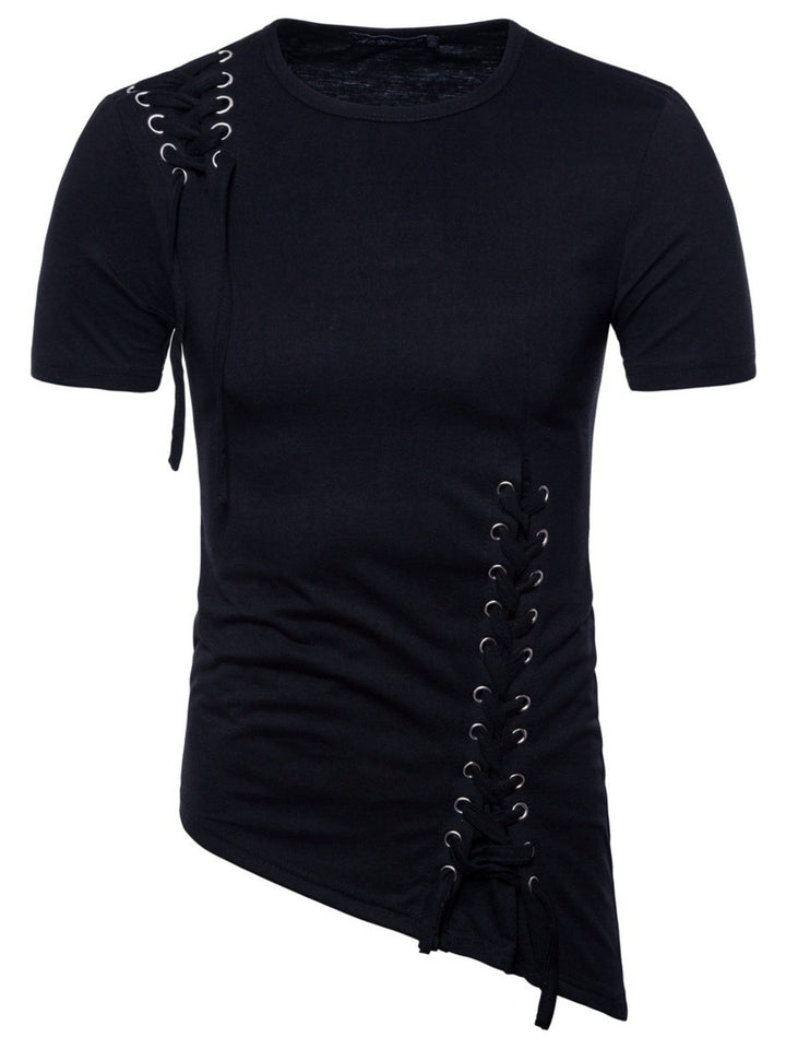 Men's Lace-Up Asymmetric Hem T-Shirt
