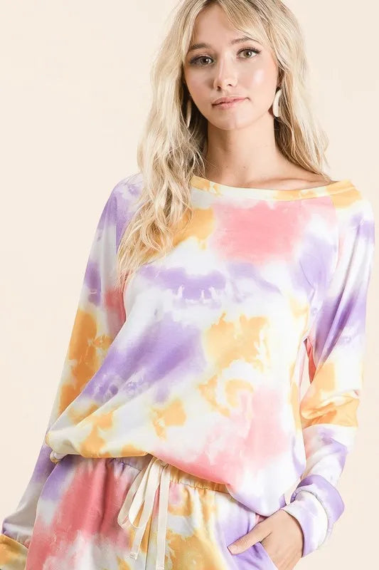 BiBi Tie Dye French Terry Top and Shorts Set