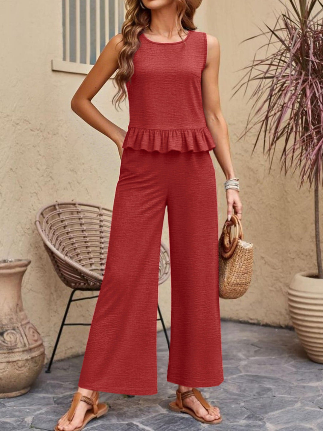 Ruffle Hem Tank and Pants Set