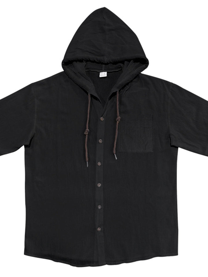 Men's Full Size Casual Hooded Short-Sleeve Shirt Plus Size