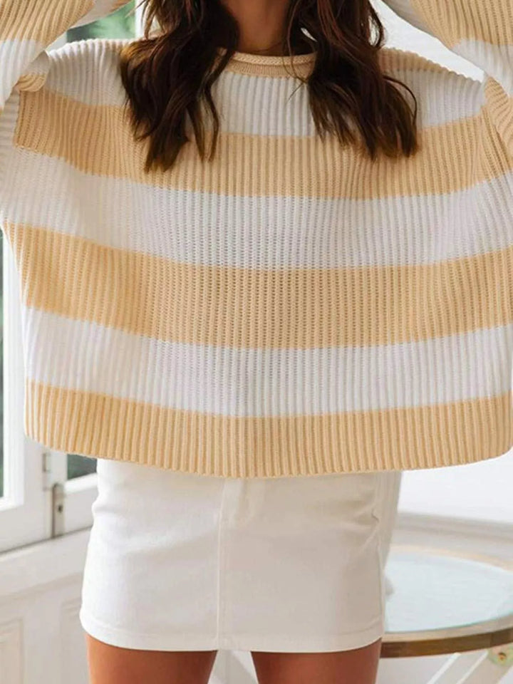 Contrast Striped Round Neck Sweater