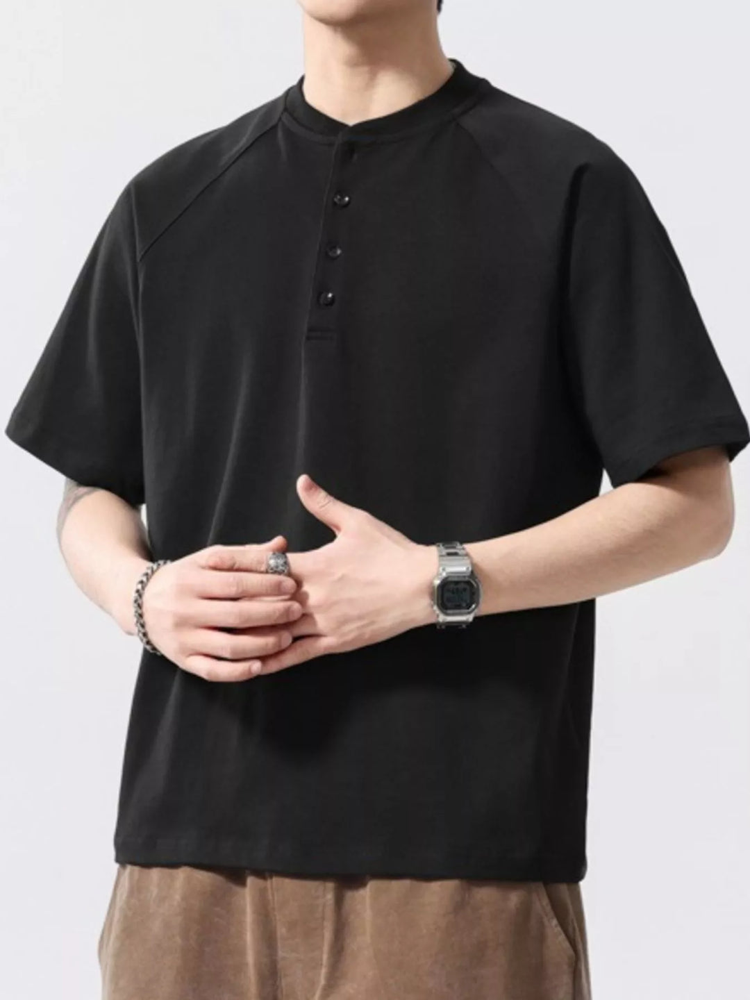 Men's Full Size Button Detail Short Sleeve T-Shirt Plus Size