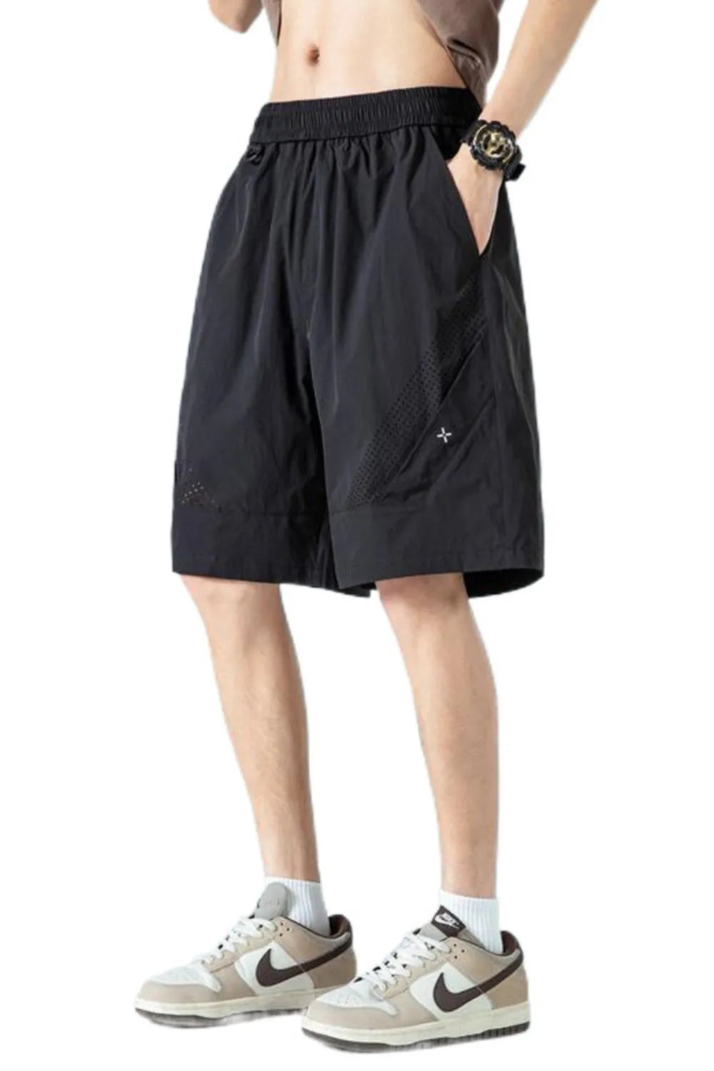 Men's Plus Size Mesh Panel Training Shorts with Drawstring Waist