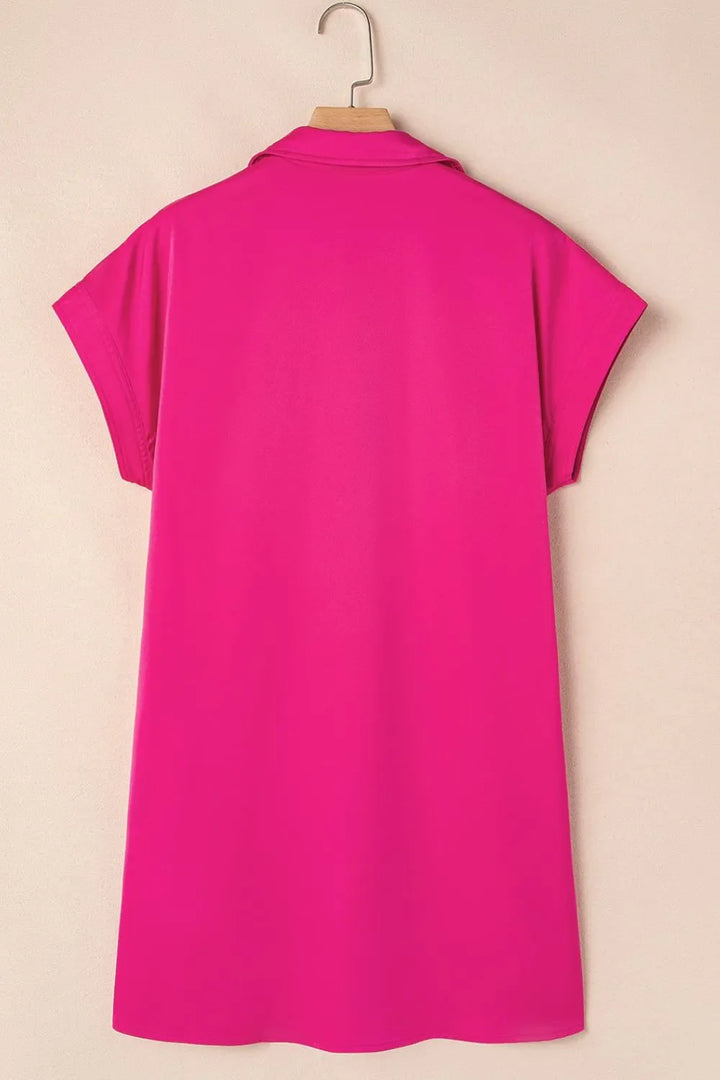 Buttoned Collared Neck Mini Shirt Dress