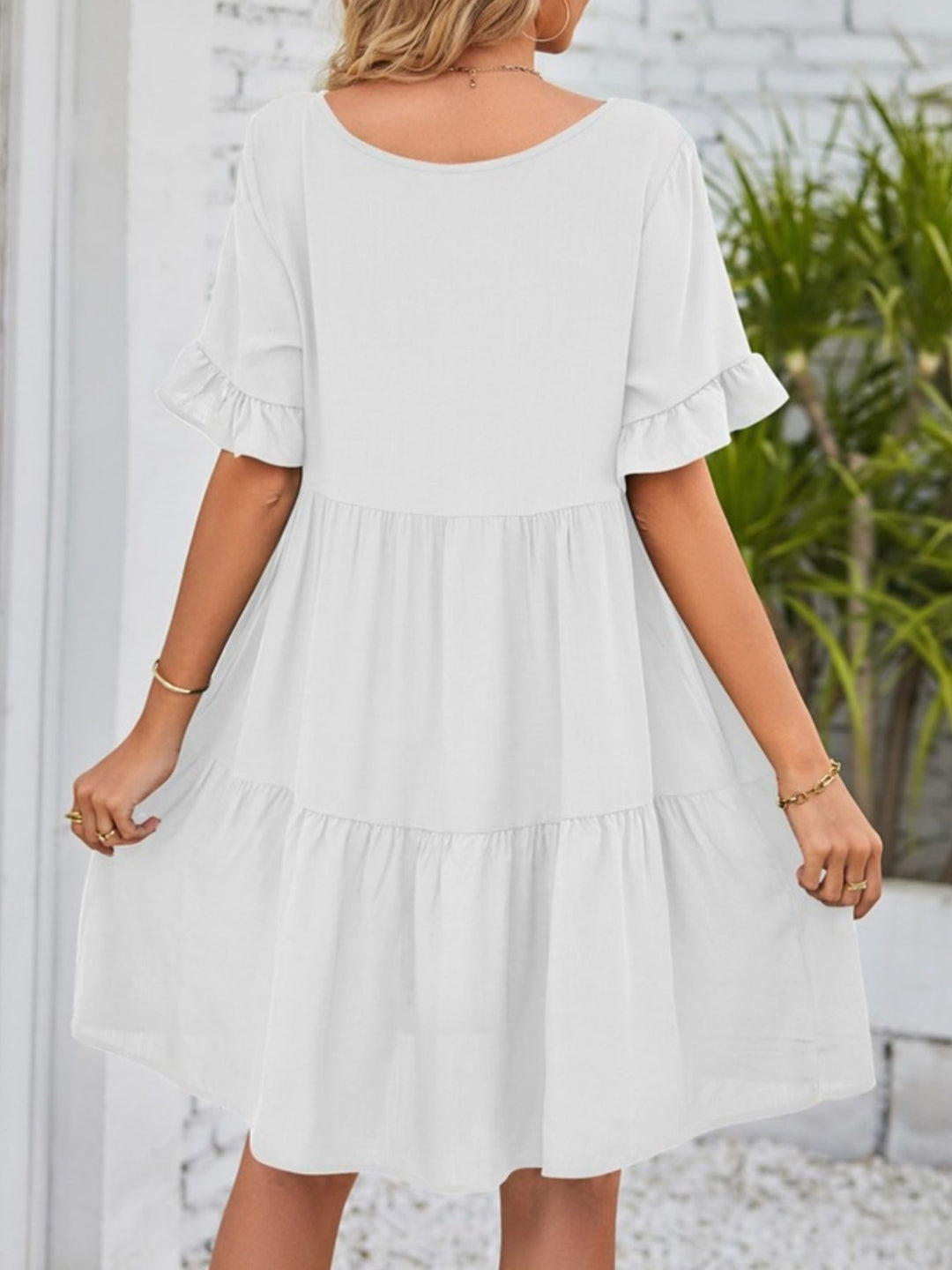 Ruffled Sleeve Tiered Mini Dress