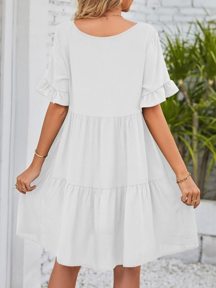Ruffled Sleeve Tiered Mini Dress
