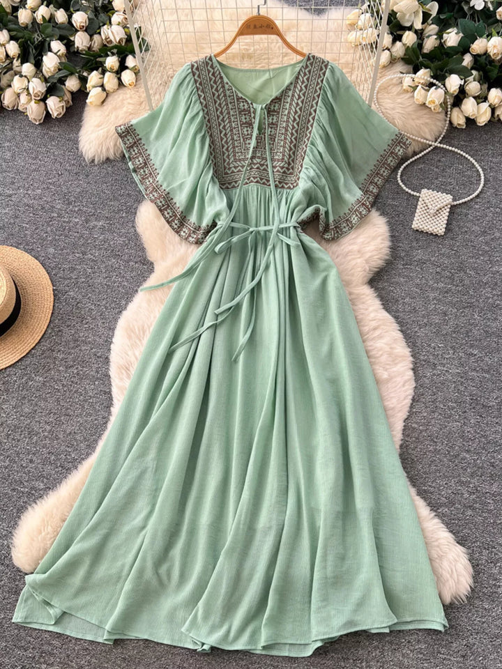 Tie Neck Short Sleeve Dress
