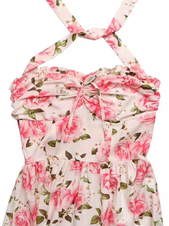 Floral Print Halter Neck Midi Dress