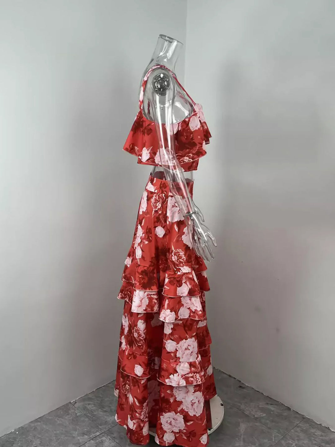 Floral Print Ruffle Cami and Skirt Two-Piece Set
