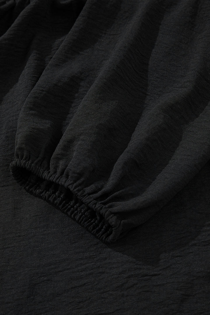 Black Bow Tie Neck 3/4 Sleeve Casual Blouse