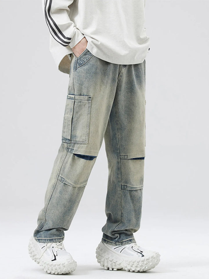 Men's Full Size Distressed Cargo Jeans Plus Size