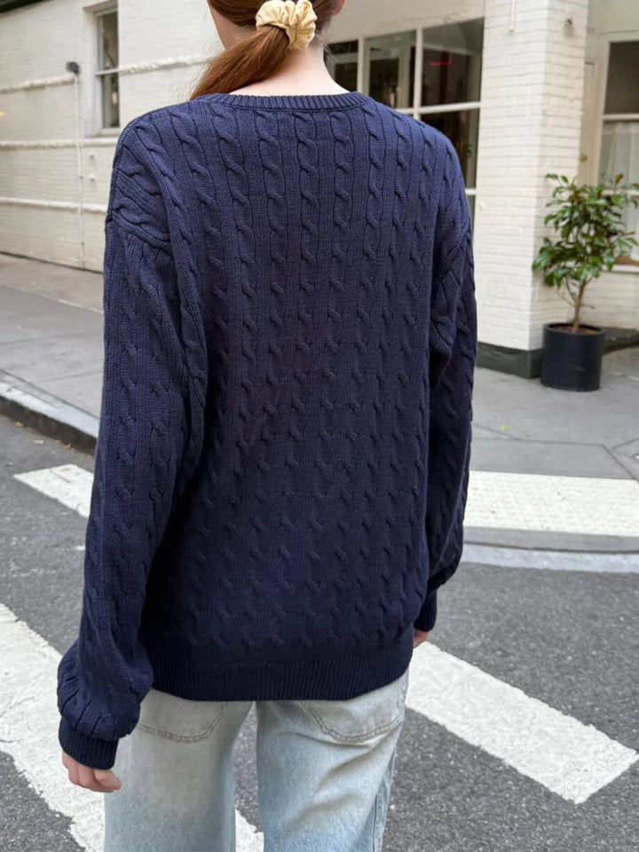 Cable-Knit Round Neck Pullover Sweater
