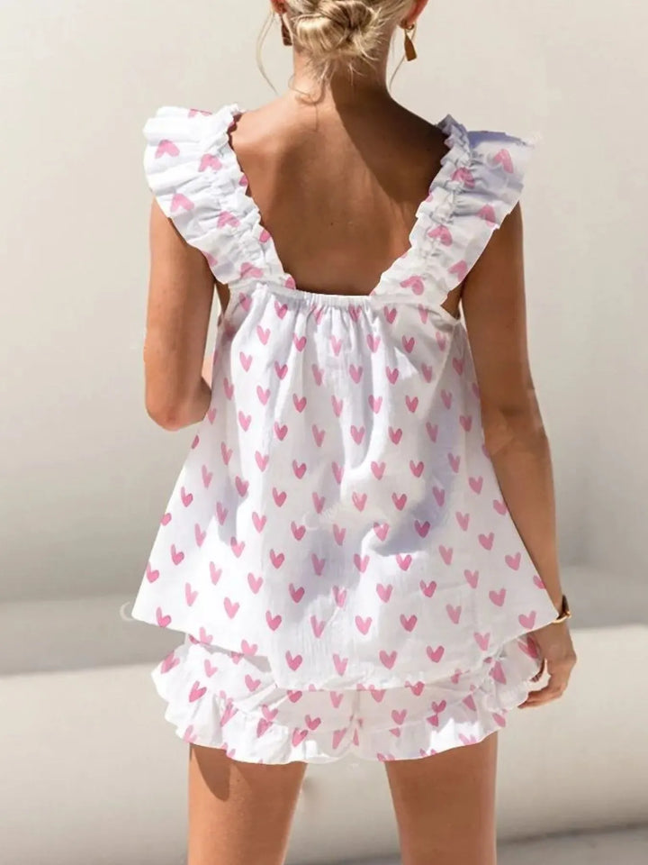 Ruffled Striped Tank and Shorts Set