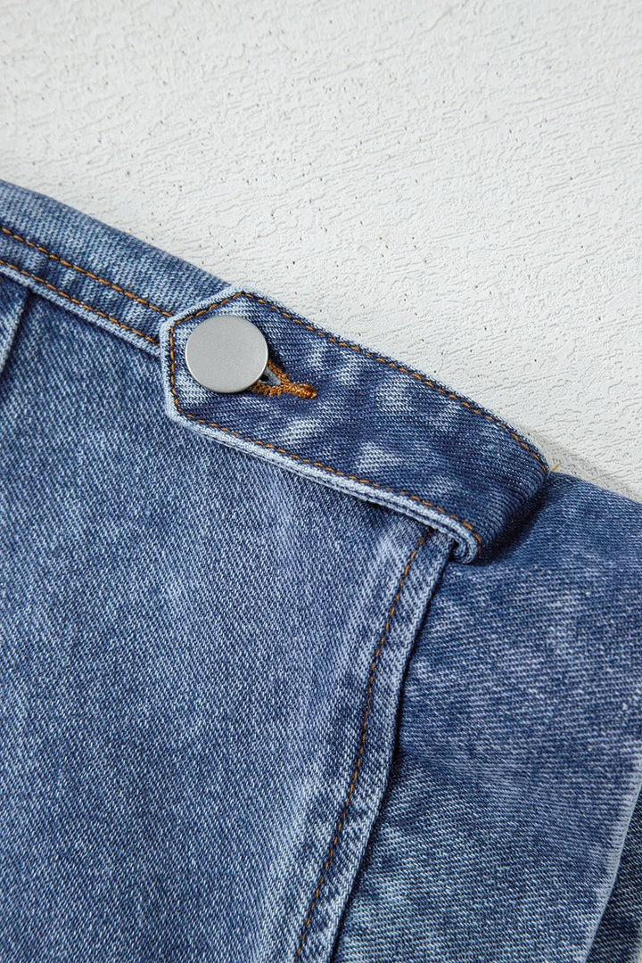 Button Up Cap Sleeve Denim Jacket