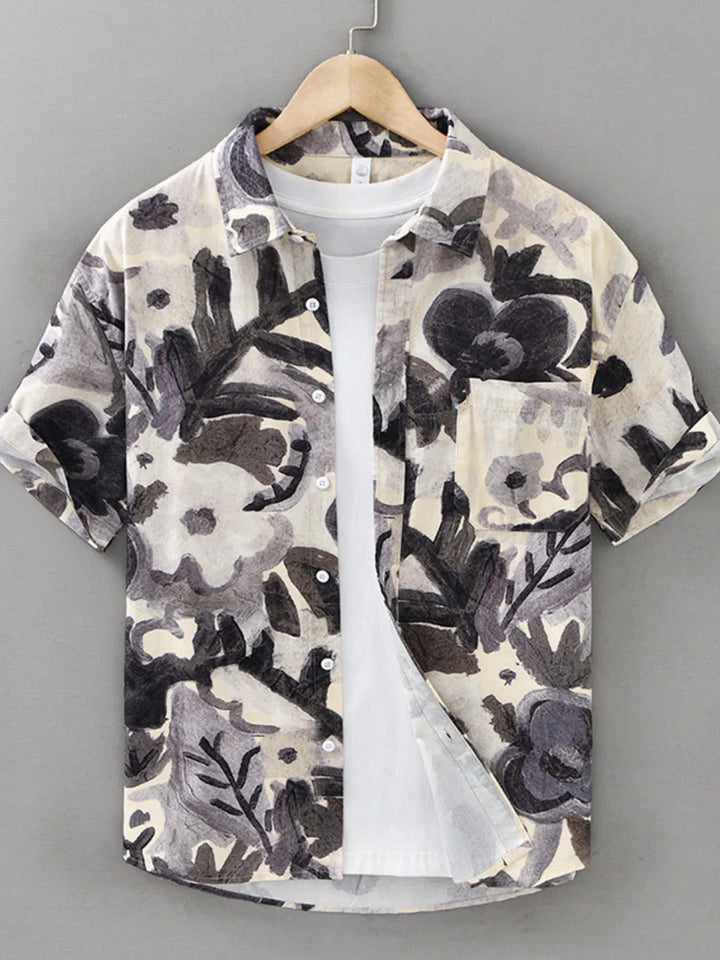Men's Plus Size Printed Button Up Short Sleeve Shirt