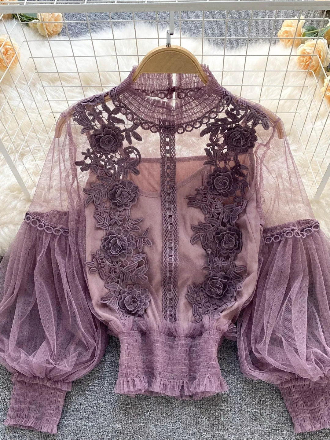 Floral Lace Blouse & Cami Set