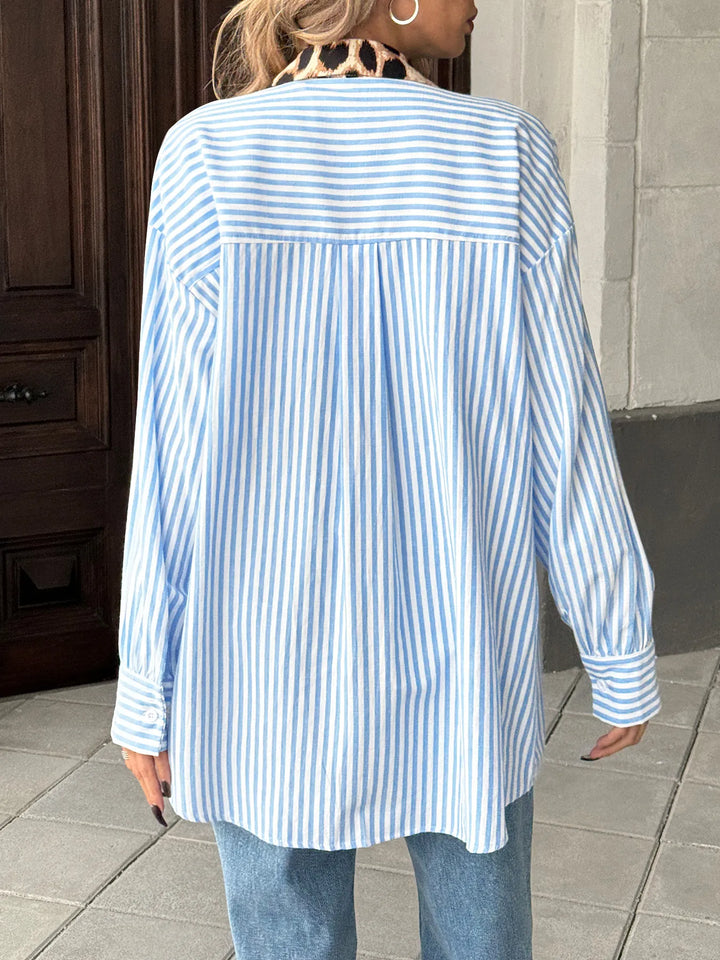 Leopard Floral Striped Casual Button-Up Shirt