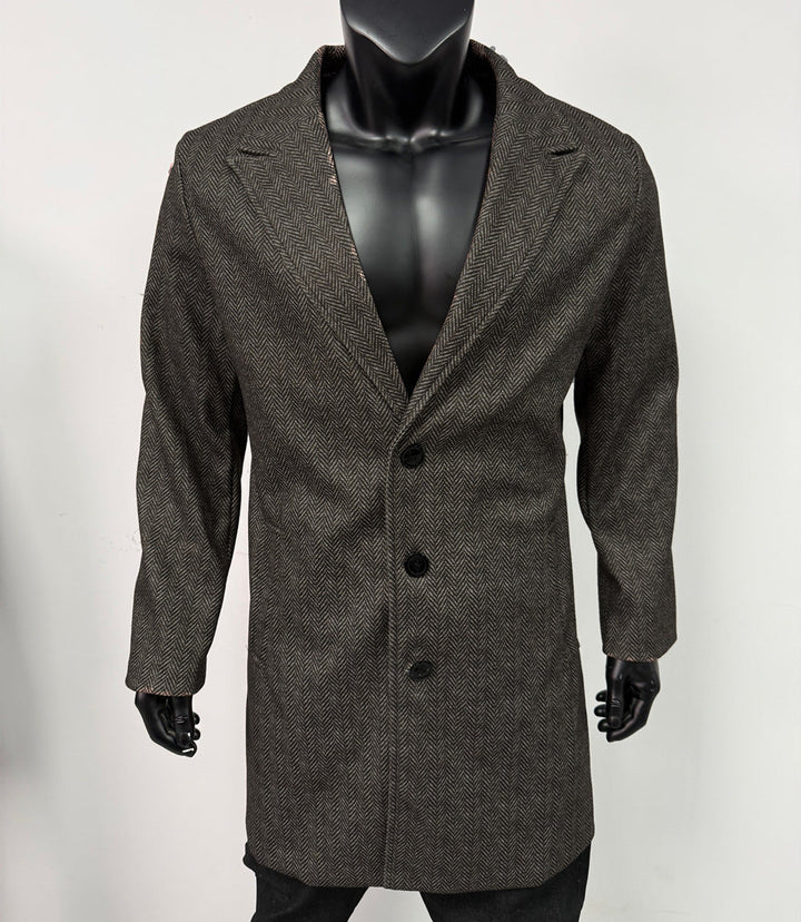 Mens Single-breasted Mid-length Wool Coat