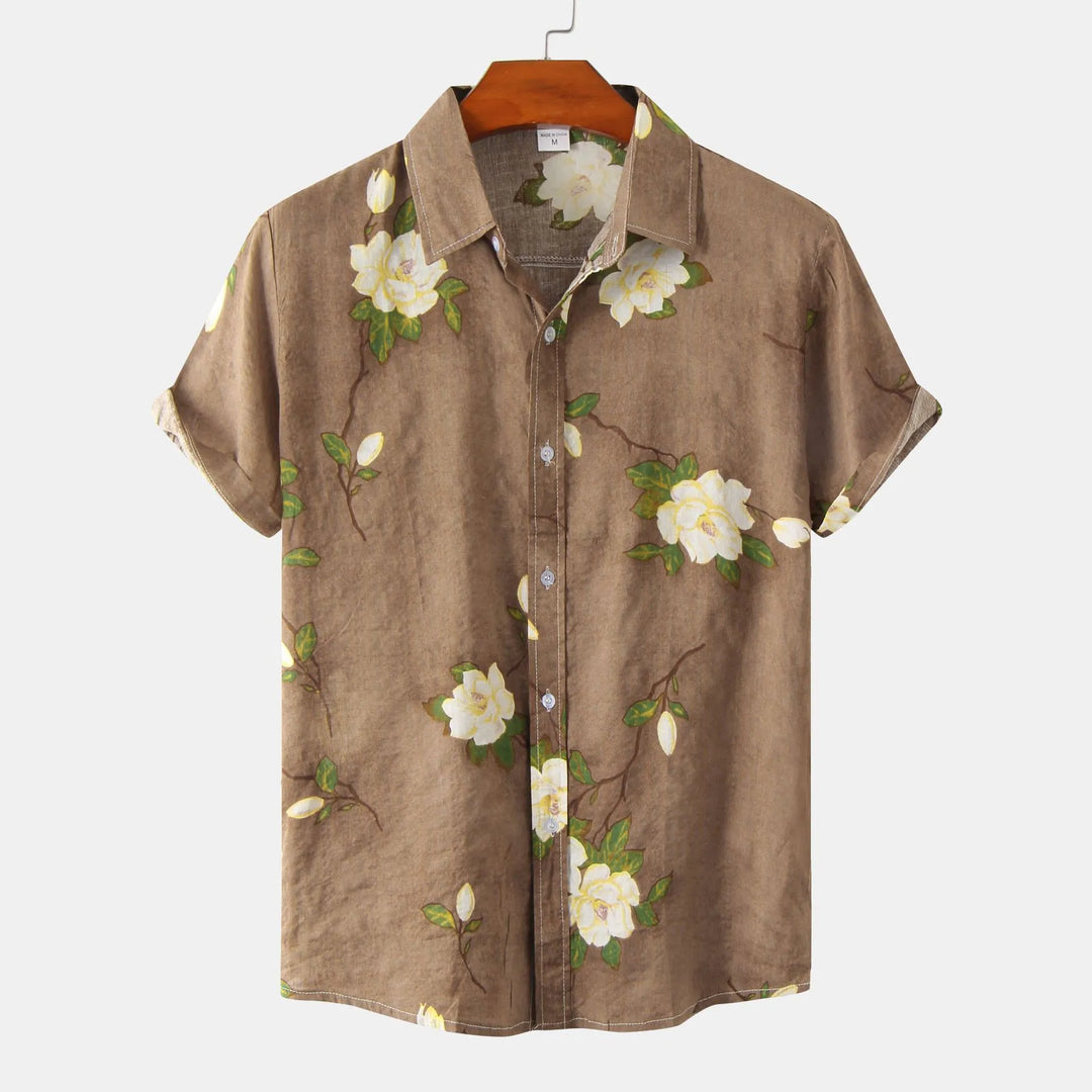Men's Plus Size Floral Print Short Sleeve Button Down Shirt