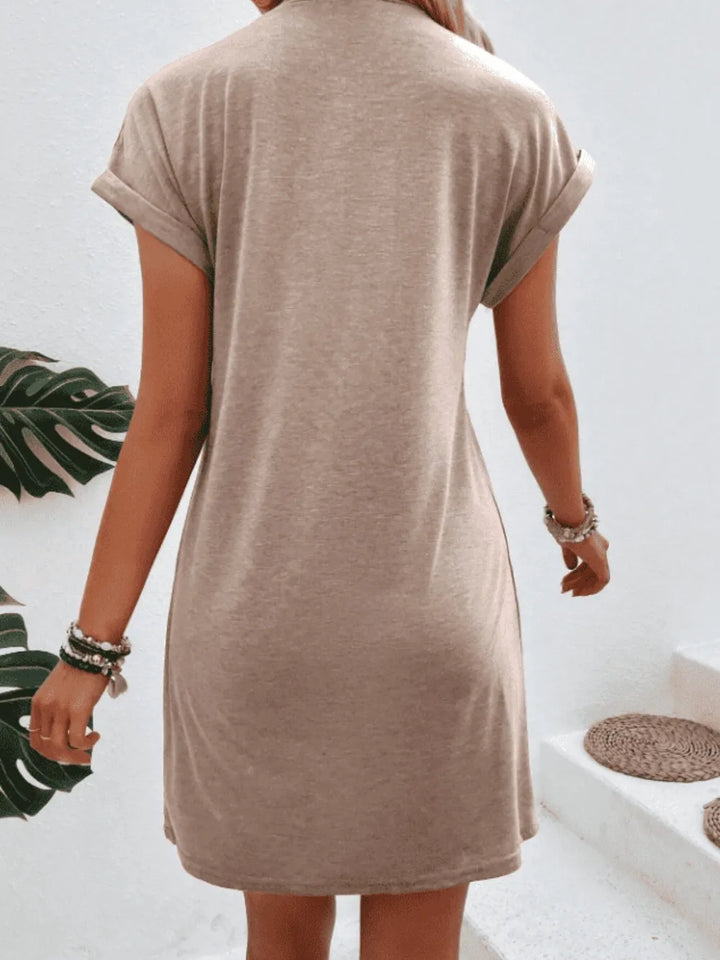 Exposed Seam Short Sleeve Mini Tee Dress