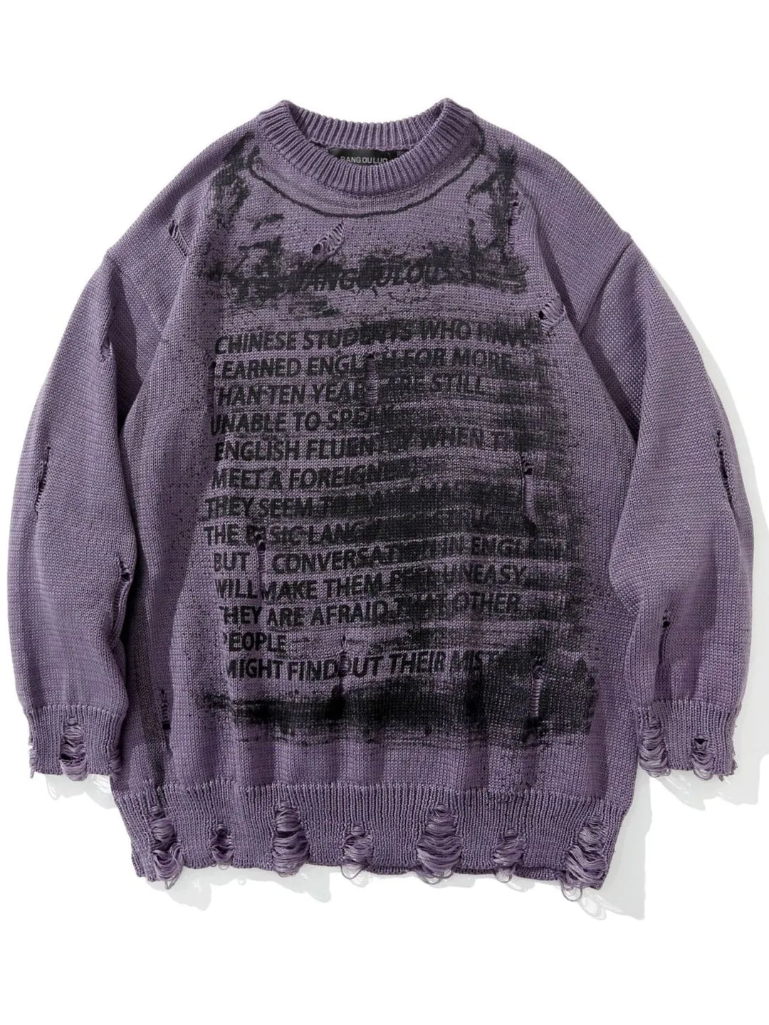 Men's Distressed Round Neck Sweater