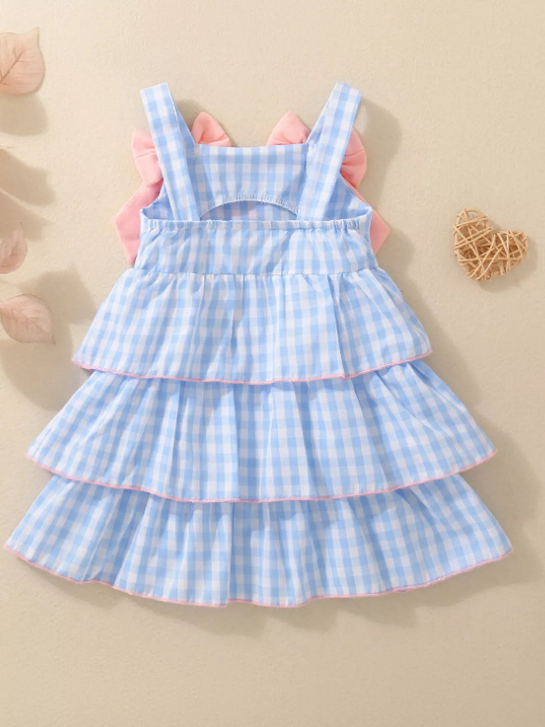 Children's Layered Ruffle Gingham Dress with Bows