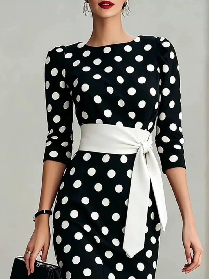 Full Size Polka Dot 3/4 Sleeve Dress Plus Size
