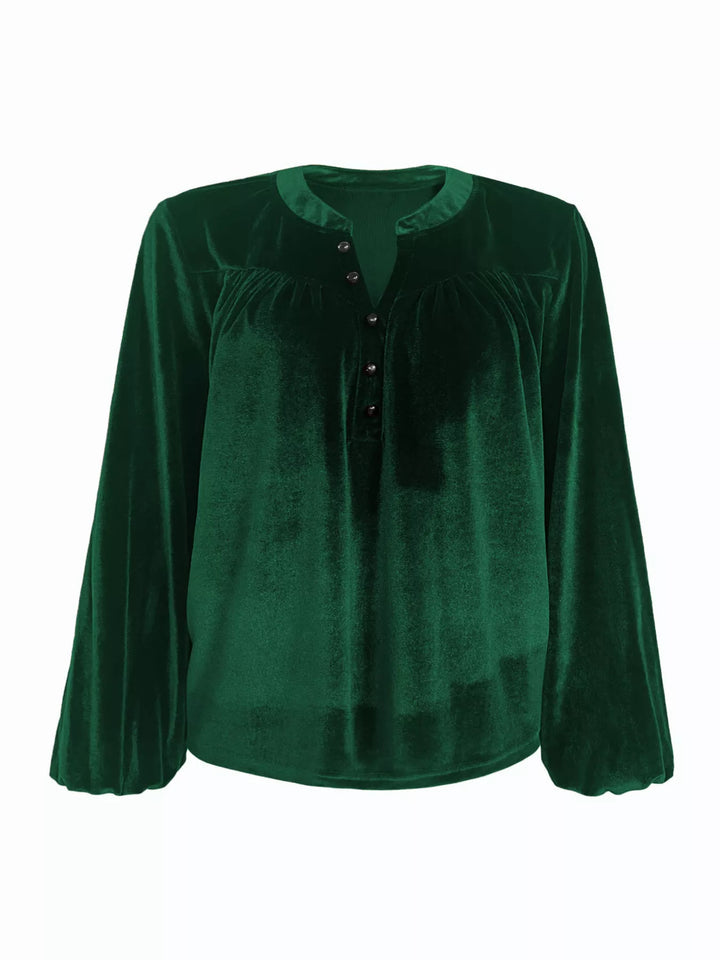 Velvet Balloon Sleeve Blouse