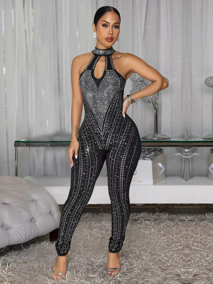 Sparkling Rhinestone Cutout Jumpsuit
