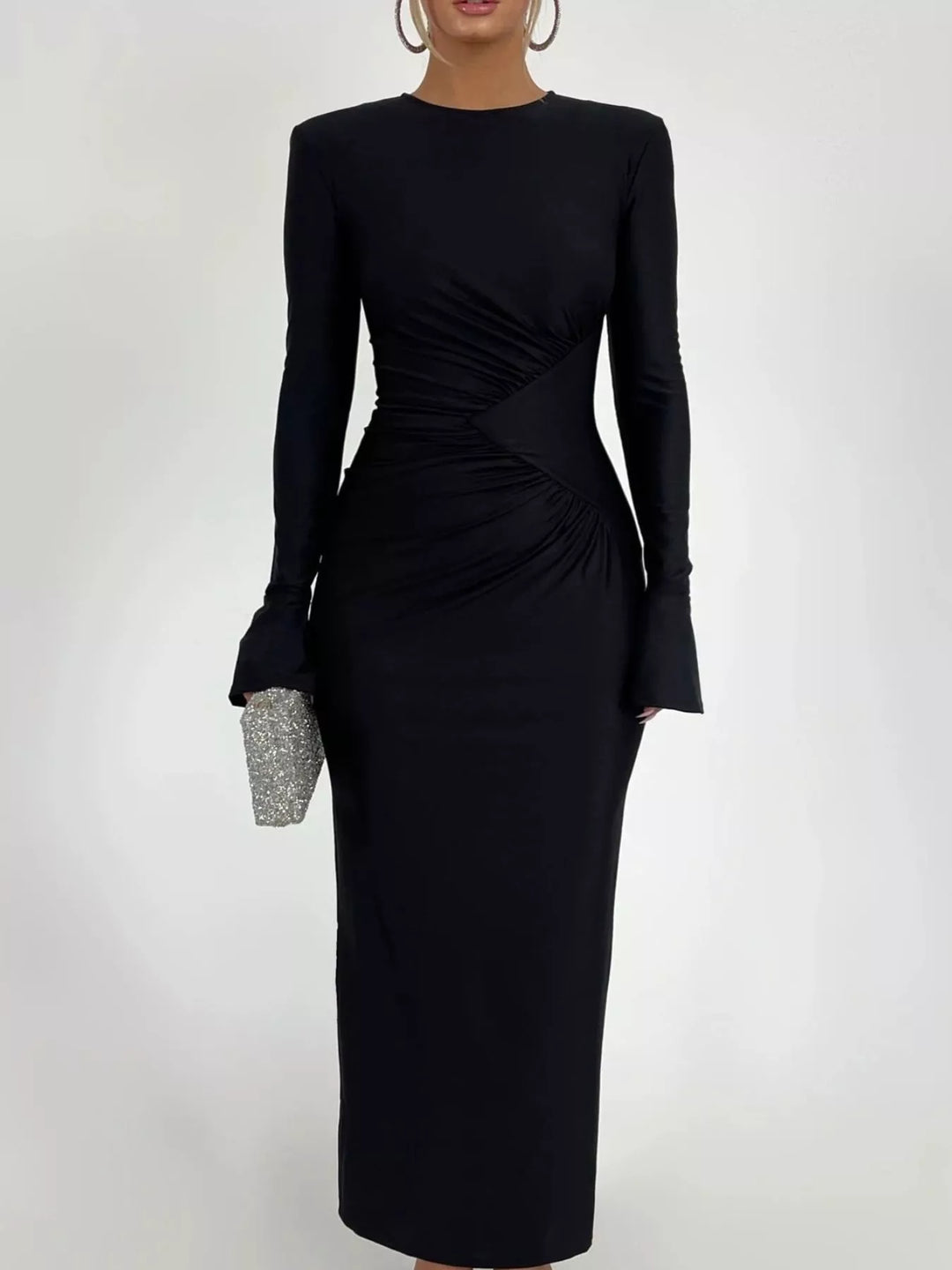 Ruched Long Sleeve Bodycon Maxi Dress