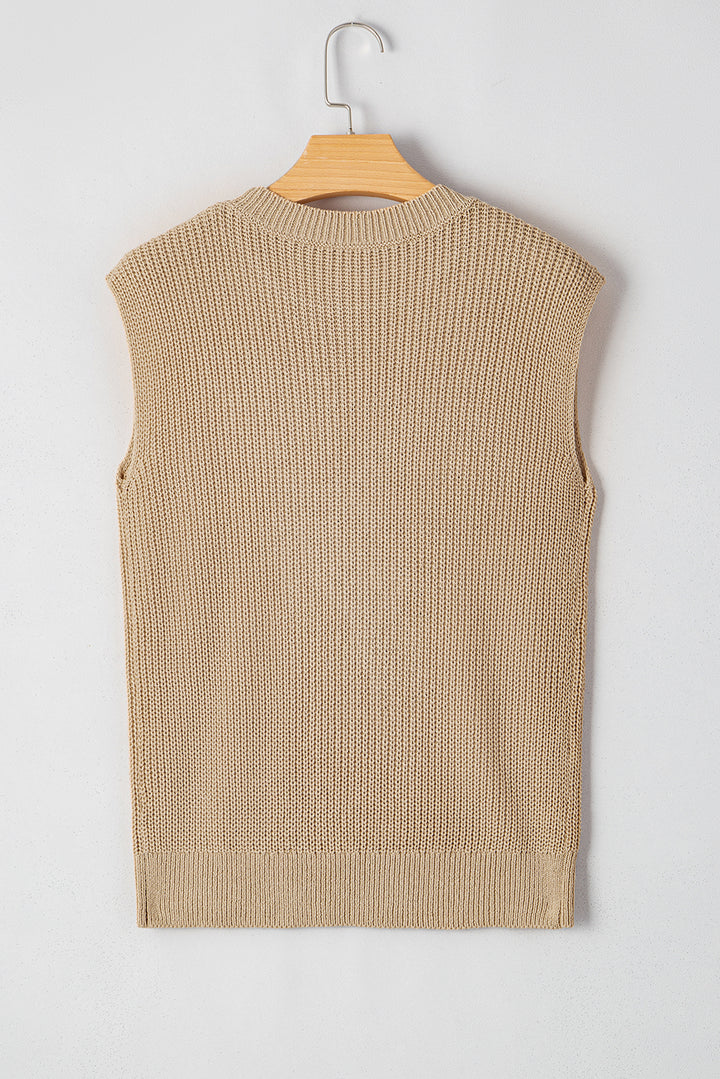 Parchment Western Cowboy Embroidery Round Neck Sleeveless Sweater
