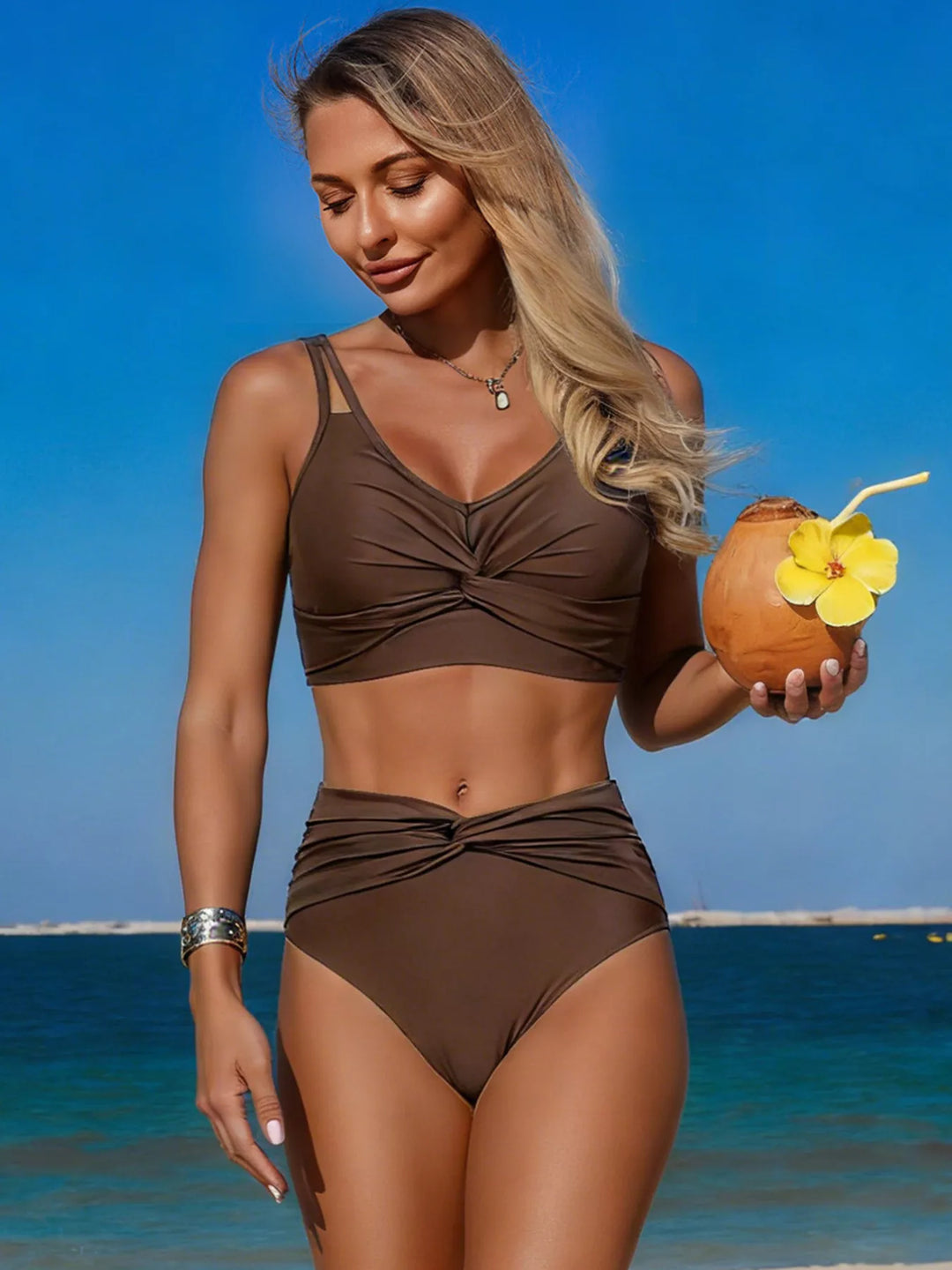 Twist Front High Waisted Swim Set