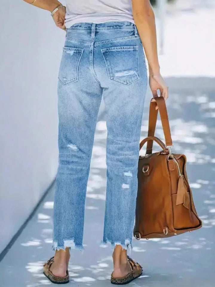 Distressed Straight Leg Jeans