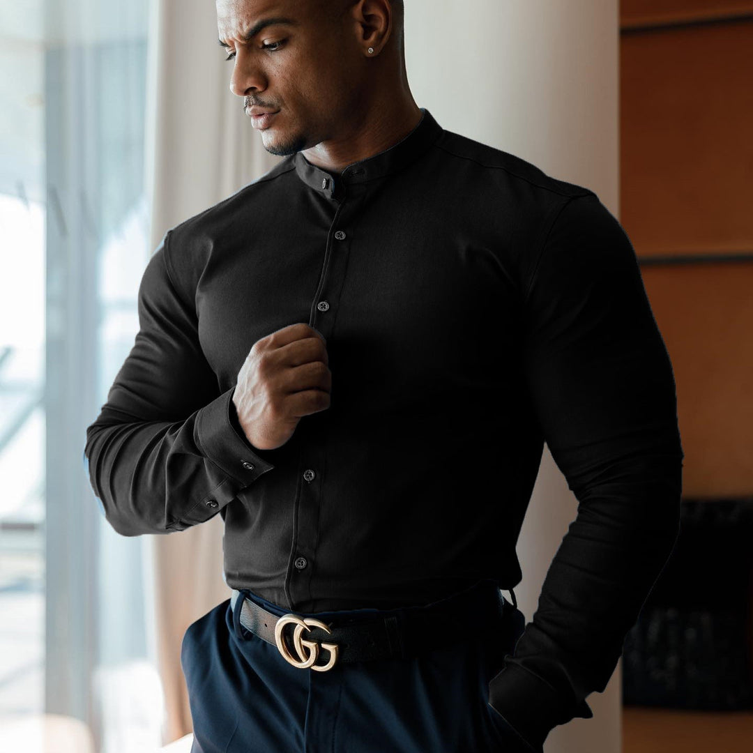 Solid-color Stand-collar Long-sleeve Fitness Sports Shirt