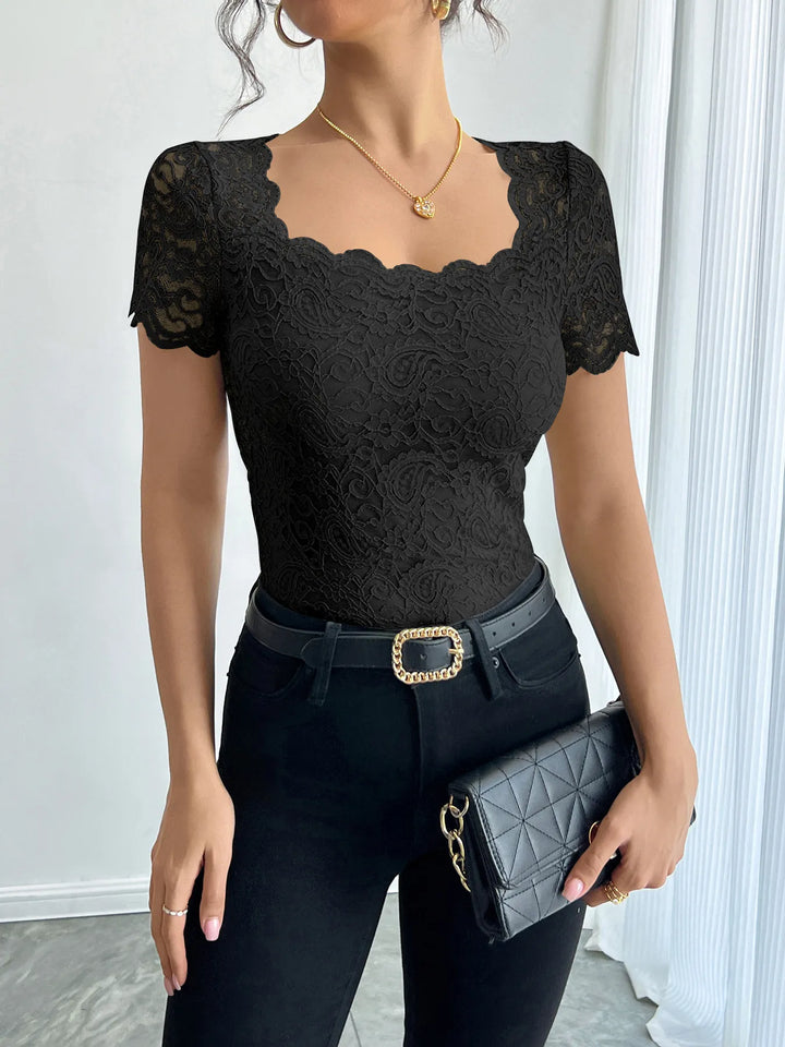 Floral Lace Square Neck T-Shirt