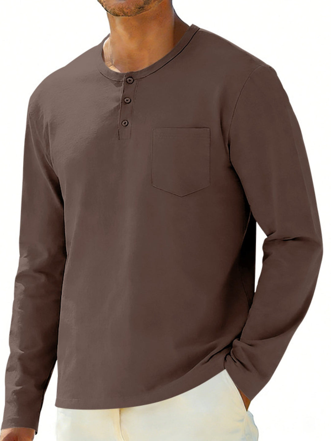 Men's Plus Size Casual Long Sleeve Henley T-Shirt with Pocket