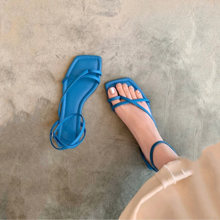 Square-toe Cross-strap Thong-style Flat Sandals