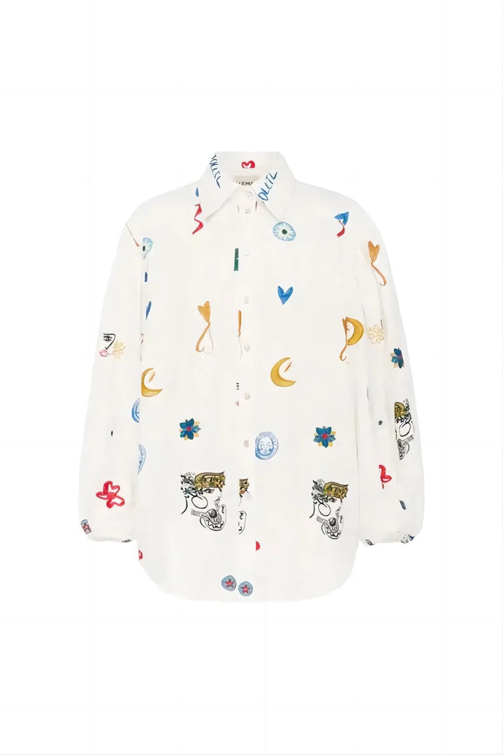 Printed Button Up Long Sleeve Shirt
