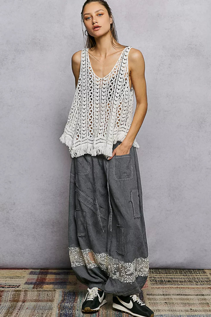 POL Crochet Fringe Hem Tank Top