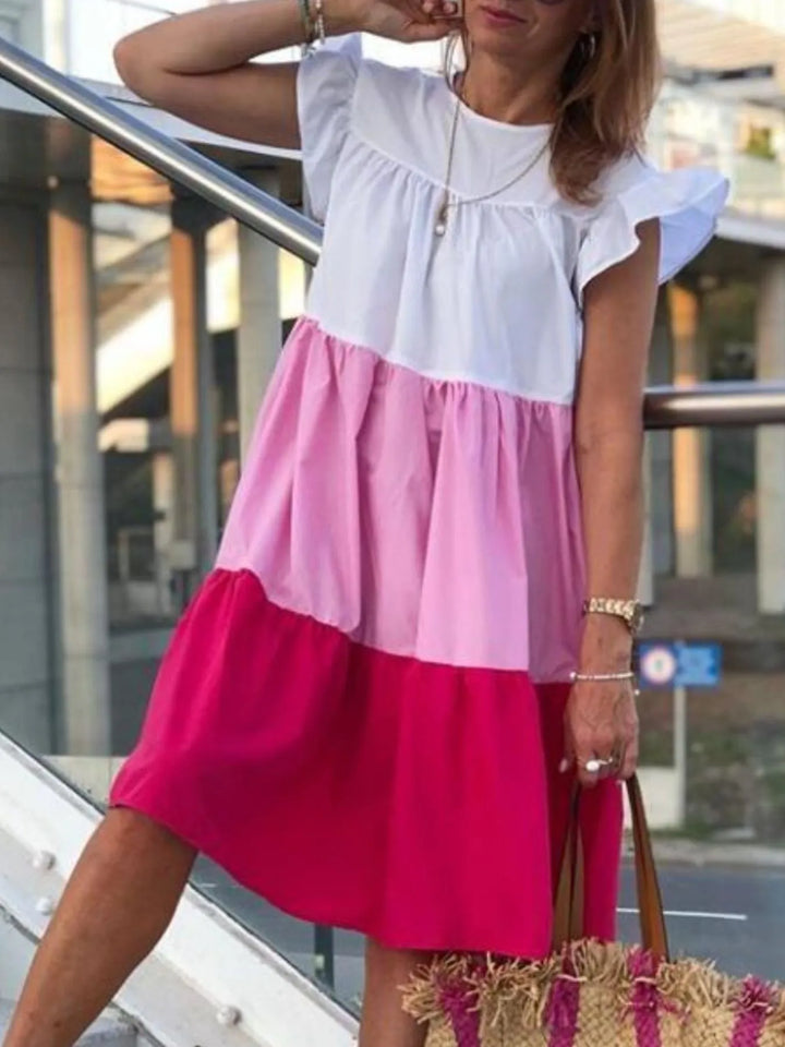 Full Size Color Block Tiered Ruffle Summer Dress Plus Size