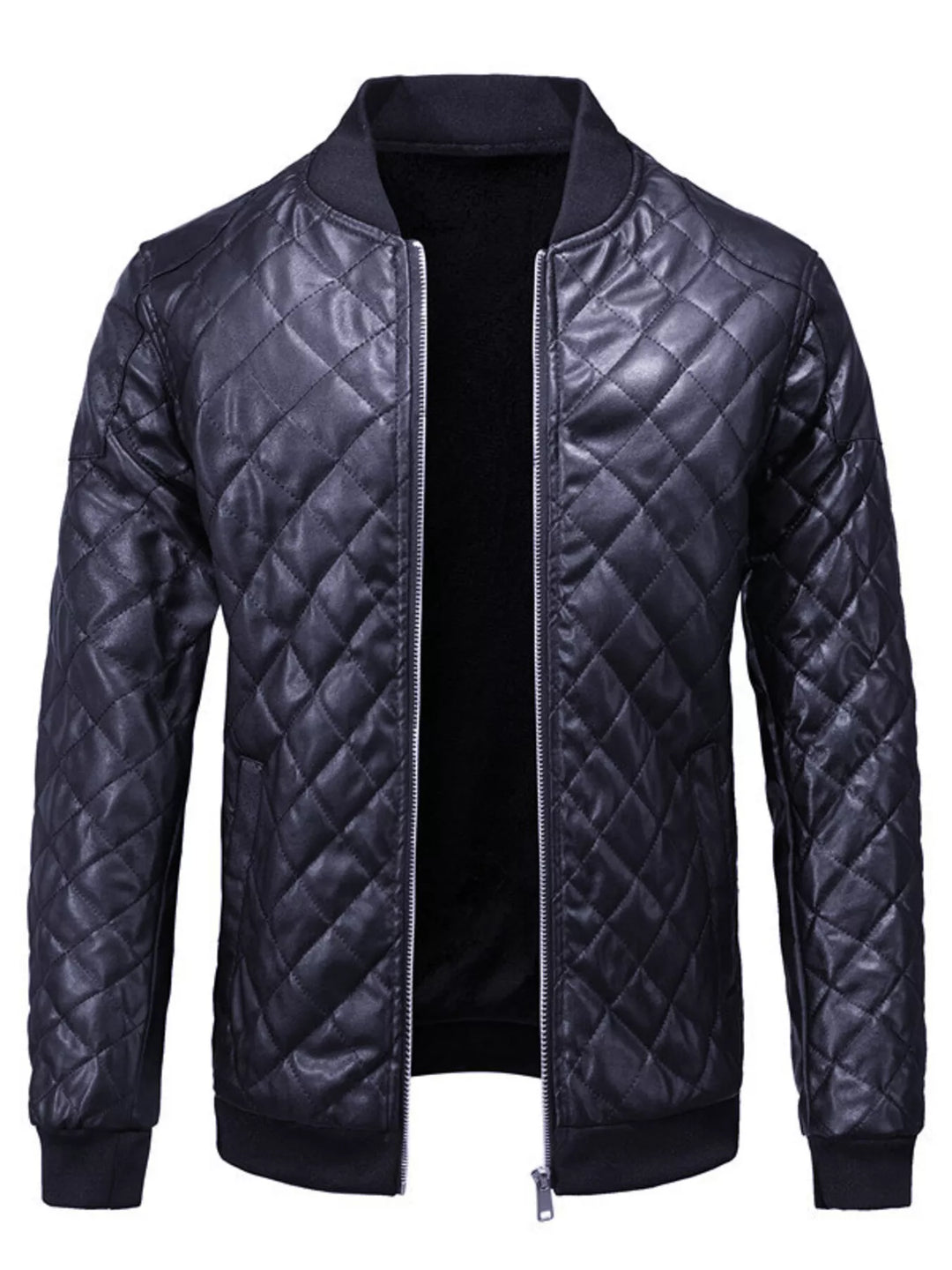 Men's Plus Size Quilted Faux Leather Bomber Jacket