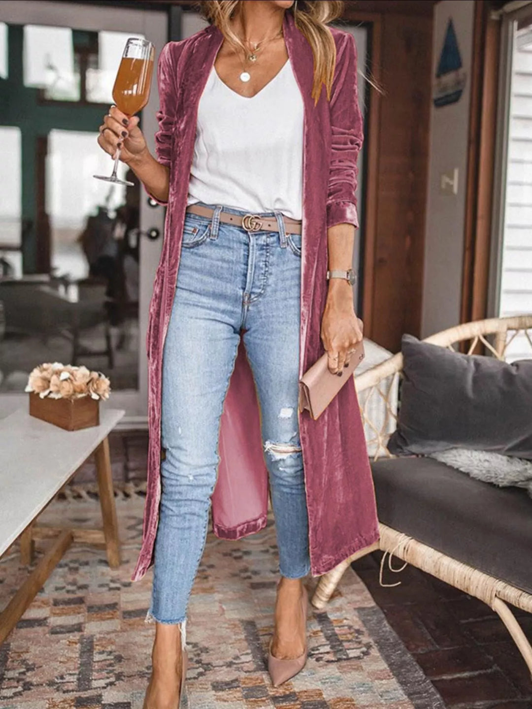 Open Front Long Sleeve Longline Cardigan