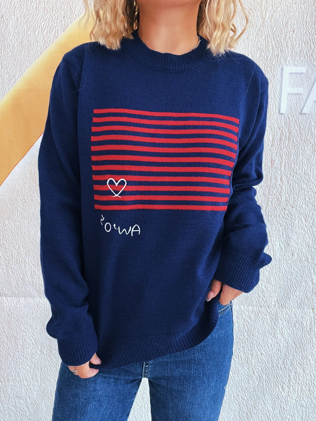 Striped Round Neck Long Sleeve Sweater