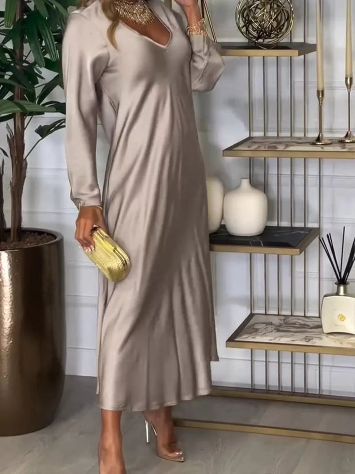 Full Size V-Neck Long Sleeve Midi Dress Plus Size